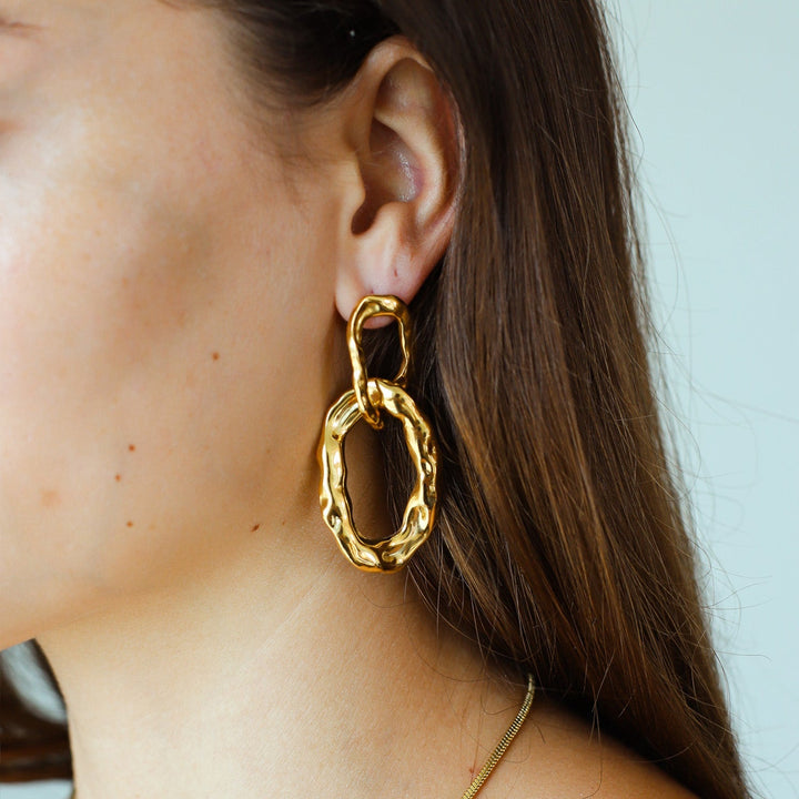 Fashionable Statement Drop Earrings Gold Stainless Steel Women's Earrings Hypoallergenic