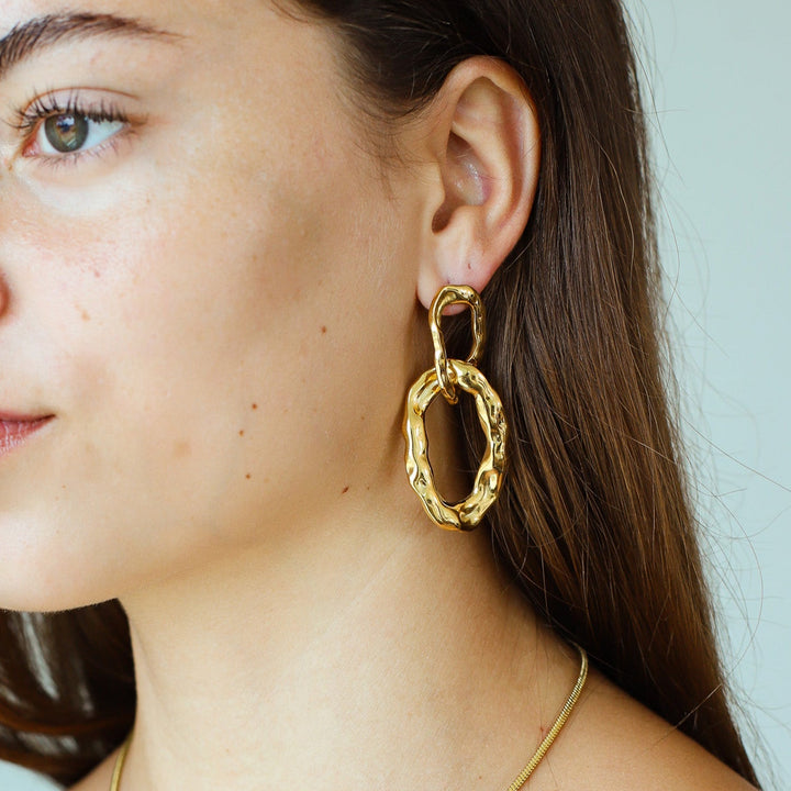 Fashionable Statement Drop Earrings Gold Stainless Steel Women's Earrings Hypoallergenic