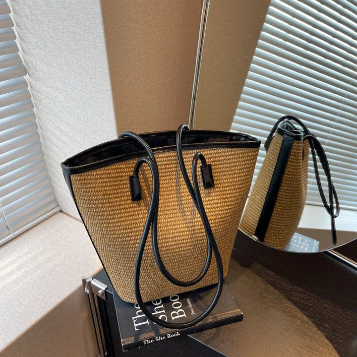 Sac de plage pour femmes – Sac de plage fait à la main avec des poignées en cuir et une fermeture éclair