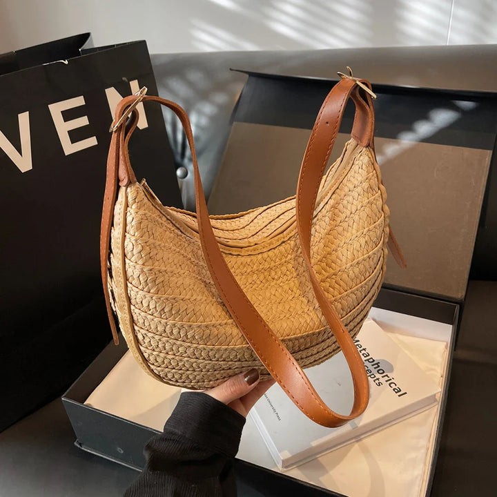 Women's Straw Bag Summer – Handmade Boho Beach Bag with Zipper