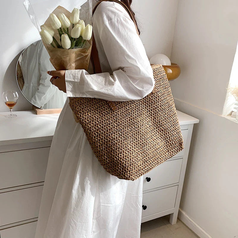 Boho Straw Bag Women – Handmade Large Beach Bag