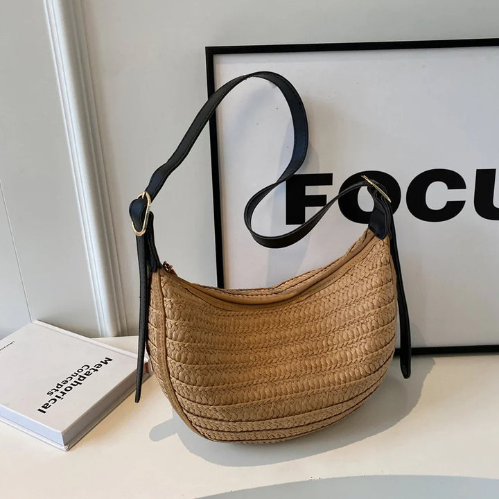 Women's Straw Bag Summer – Handmade Boho Beach Bag with Zipper