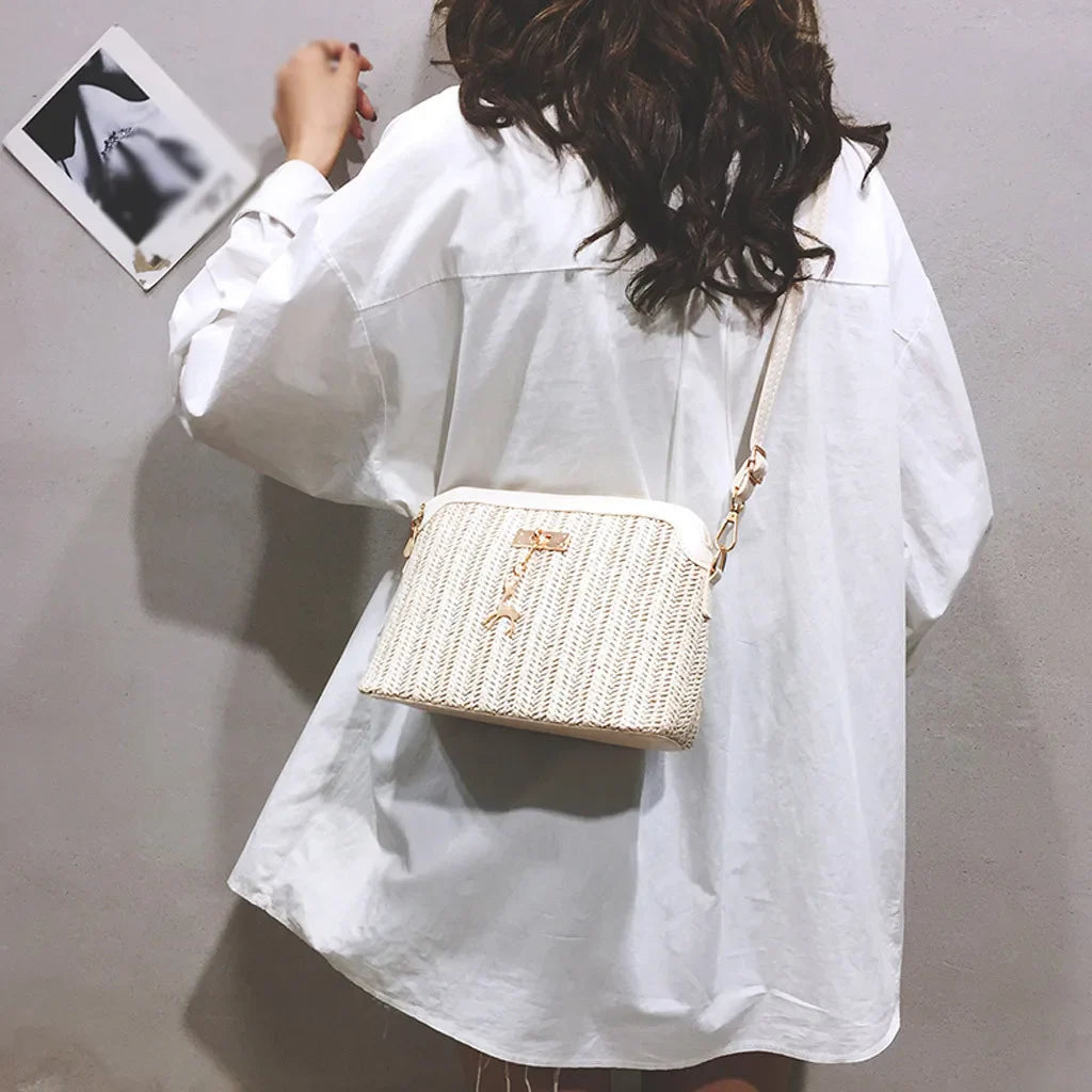 Boho Straw Shoulder Bag Women – Handmade Crossbody Bag Summer 2025