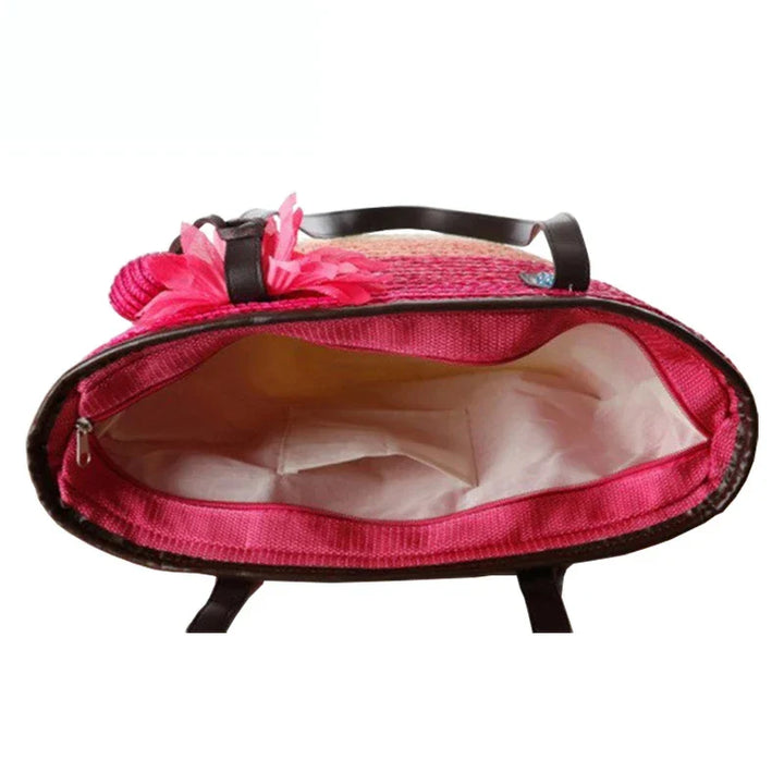 Grande sac en paille pour femmes – Sac de plage fait à la main avec des poignées en cuir vegan