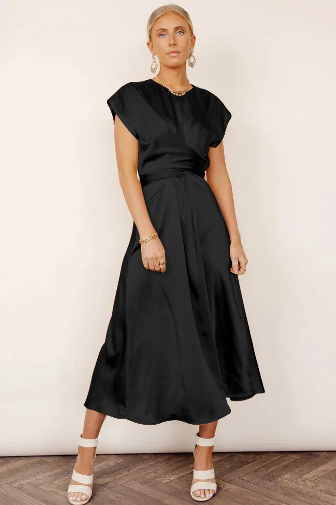 Women's midi dress – satin – elegant cut with cowl neckline