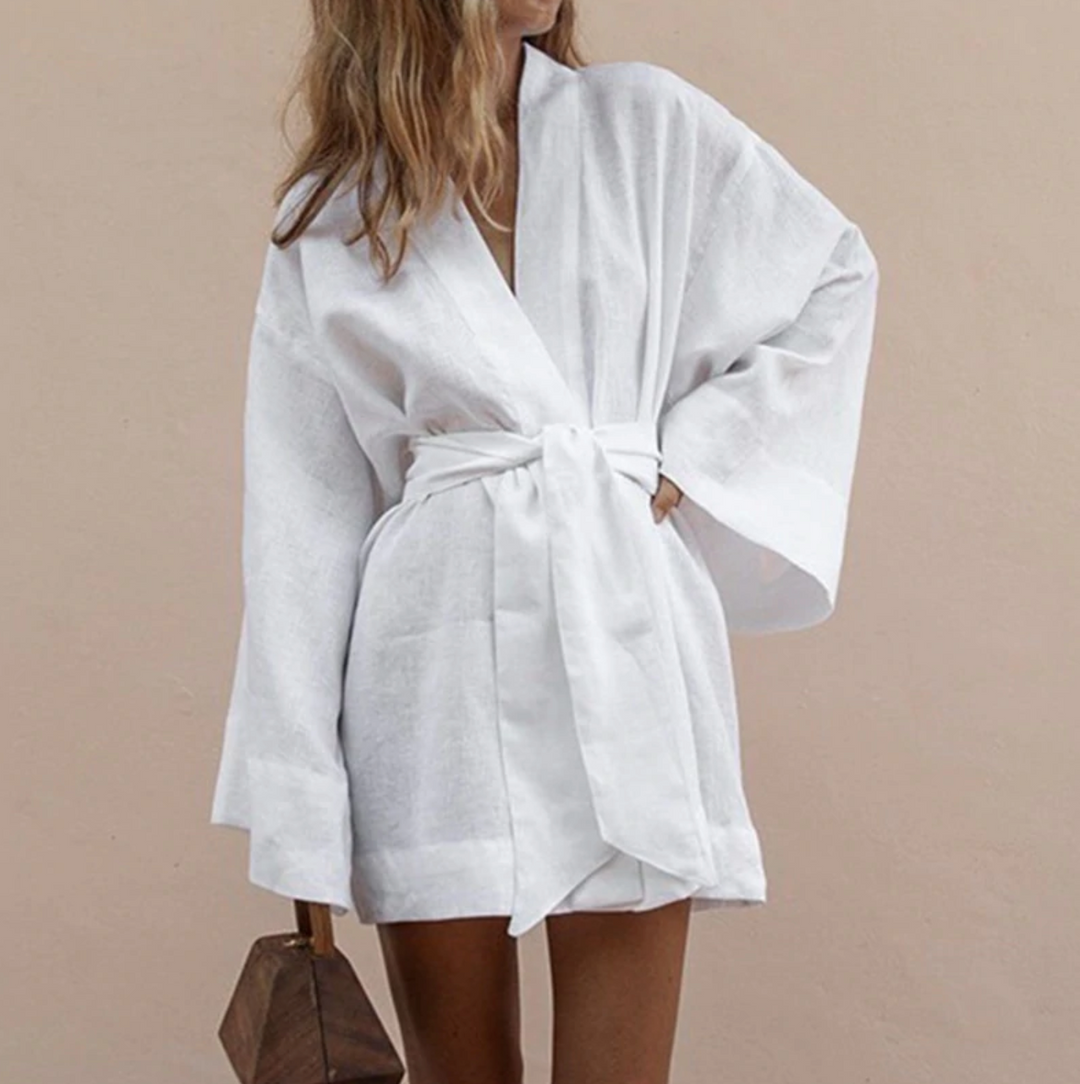 Women's satin kimono with belt and loose fit for spring and summer