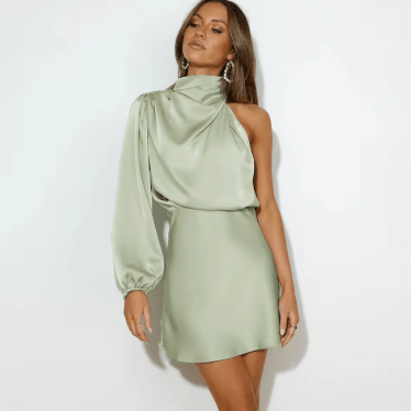 Elegant One-Shoulder Satin Dress Women - Evening Dress & Cocktail Dress