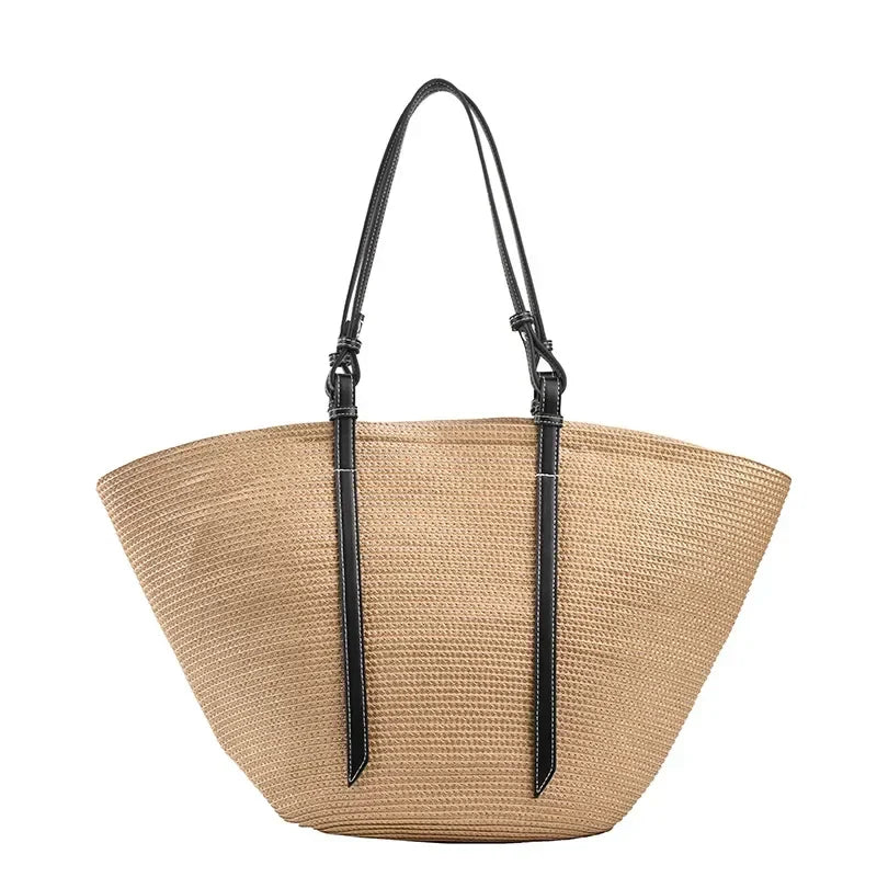 Luxury Boho Straw Bag Women – Handmade Beach Bag with Vegan Leather