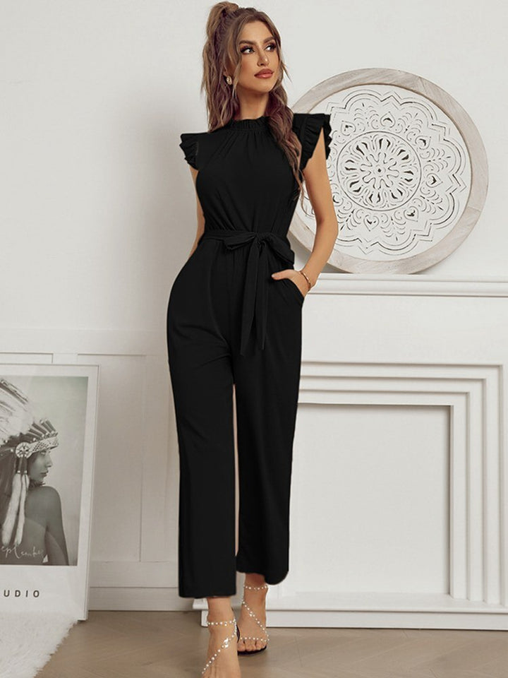 Women's jumpsuit ruffles with belt elegant style