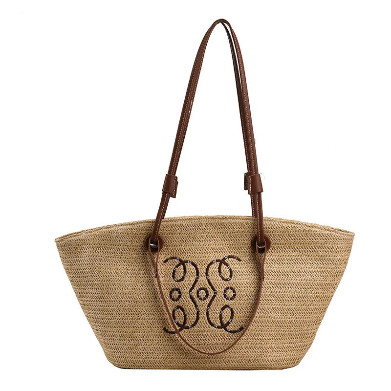 Boho Straw Bag Women – Handmade Beach Bag with Drawstring & Tassels