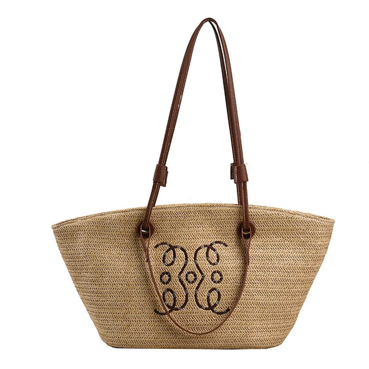 Boho Straw Bag Women – Handmade Beach Bag with Drawstring & Tassels