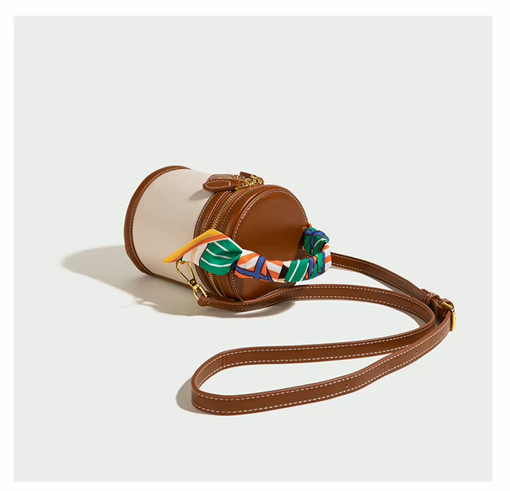Bucket Bag Women Faux Leather – Cylinder Shape with Scarf Handle