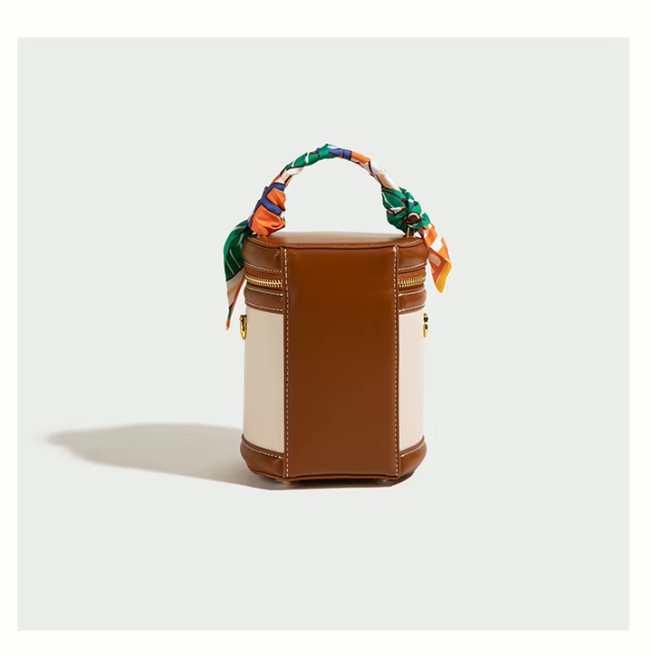 Bucket Bag Women Faux Leather – Cylinder Shape with Scarf Handle