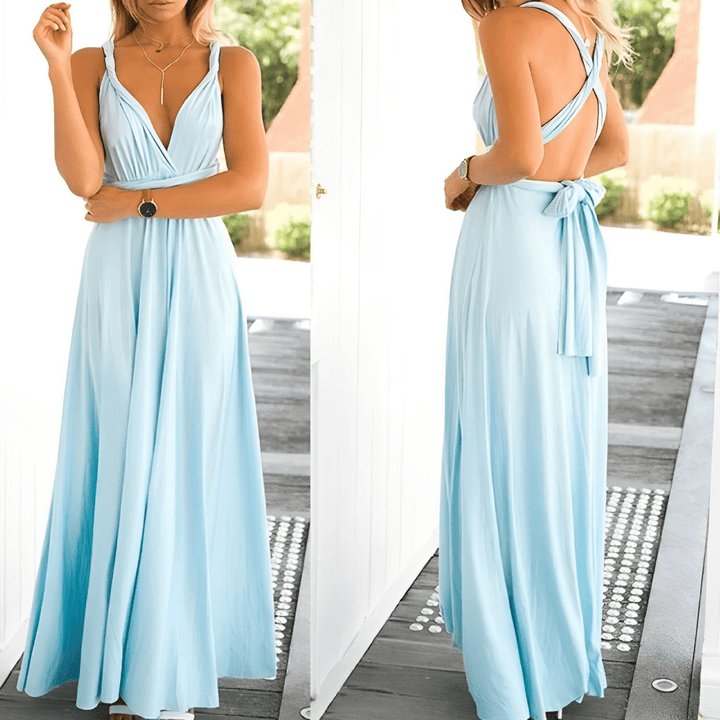 Light wrap summer dress – airy beach dress in blue & pastel