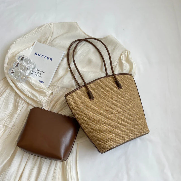 Sac de plage pour femmes – Sac de plage fait à la main avec des poignées en cuir et une fermeture éclair