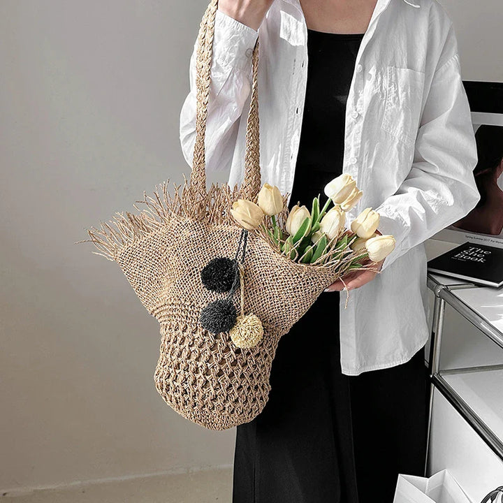 Große Strohtasche Damen – Handgefertigte Strandtasche Sommer Shopper