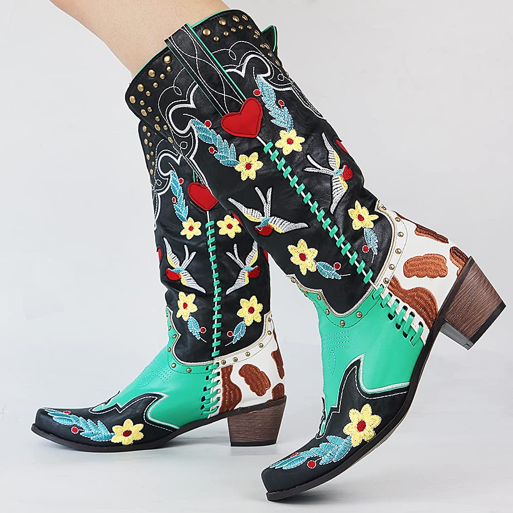 Women's Cowboy Boots Black – Western Style with Block Heel