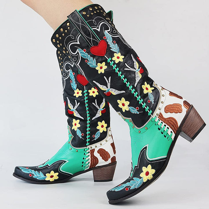 Women's Cowboy Boots Black – Western Style with Block Heel