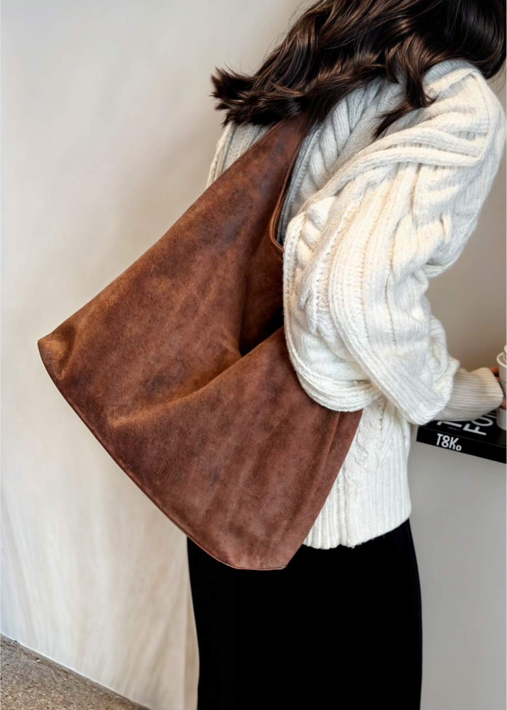 Suede handbag women – shoulder bag with buckle