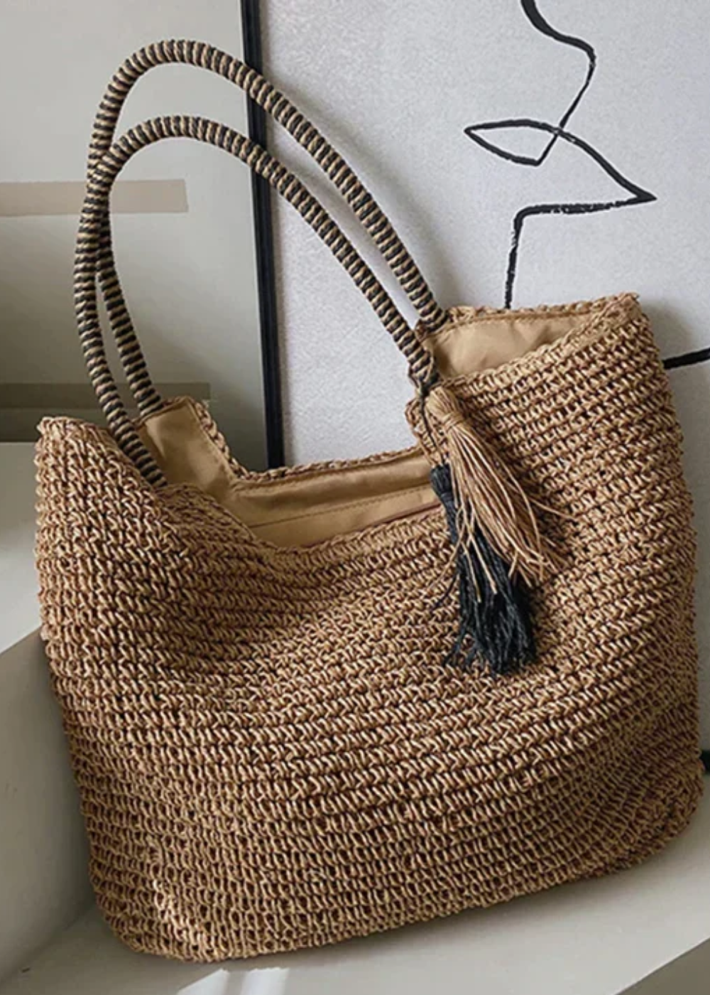 Sac de plage pour femmes en rotin – Style boho et spacieux pour l'été