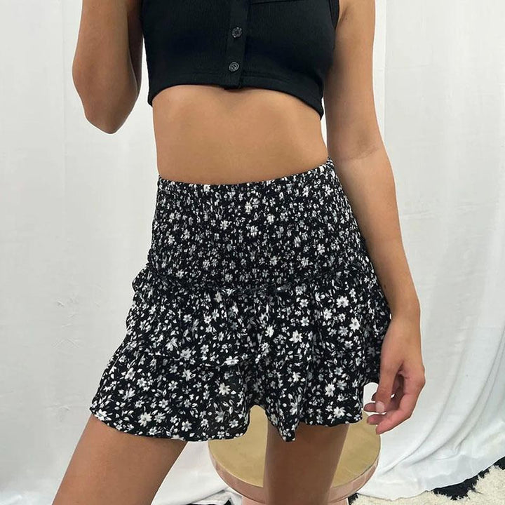 Summer skirt with floral pattern – Light, high-waist, A-line