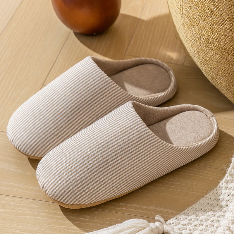Unisex slippers cotton striped non-slip sole