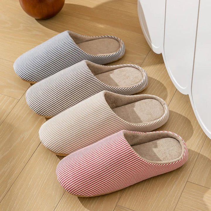 Unisex slippers cotton striped non-slip sole