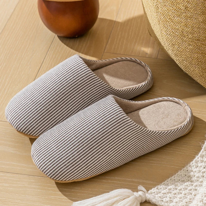 Unisex slippers cotton striped non-slip sole