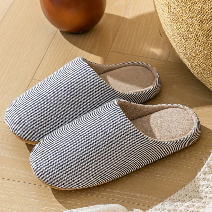 Unisex slippers cotton striped non-slip sole