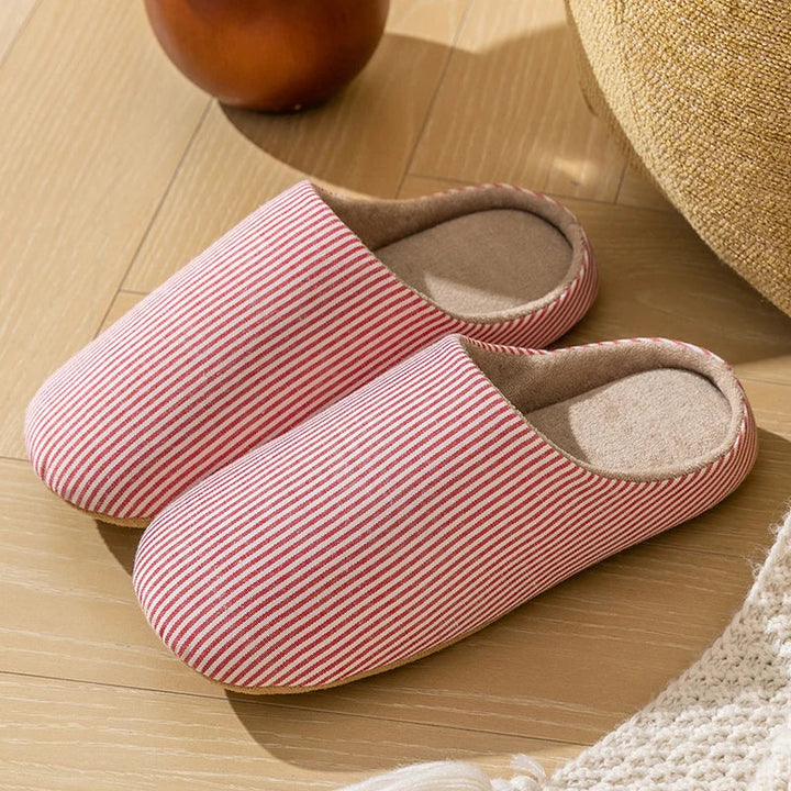 Unisex slippers cotton striped non-slip sole