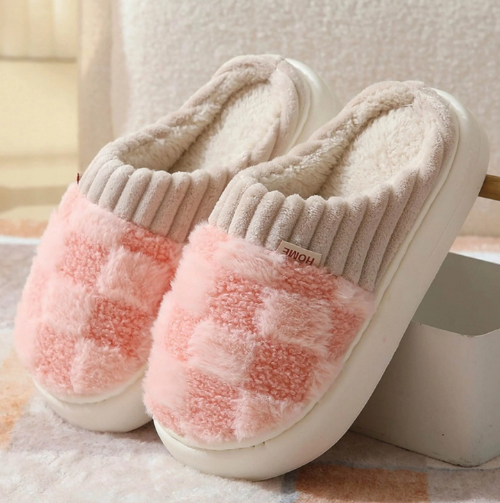 Women's Slippers Fluffy Textile Checked