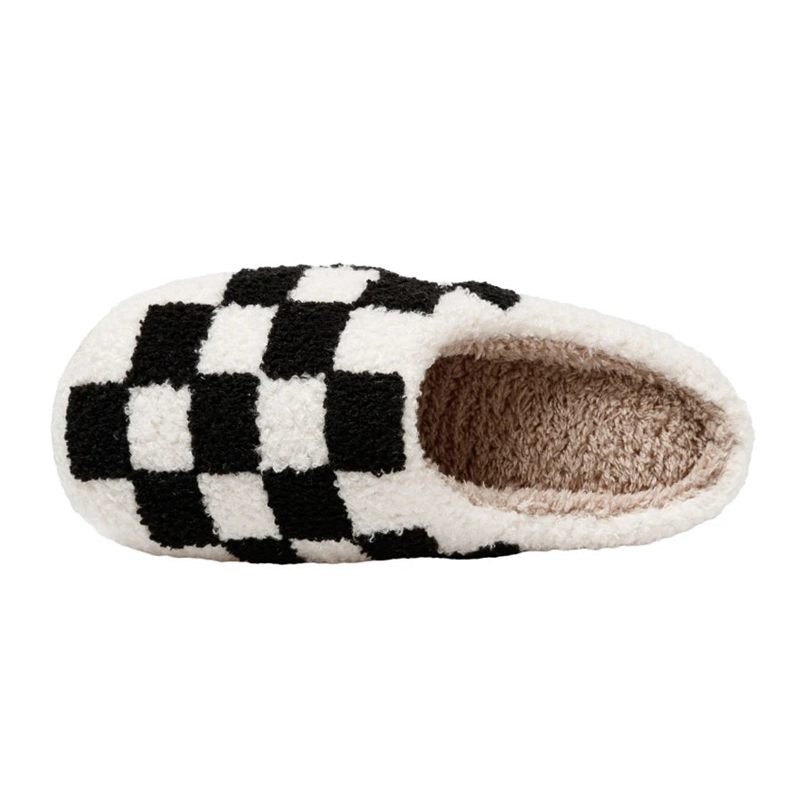 Unisex slippers warm material checkerboard pattern