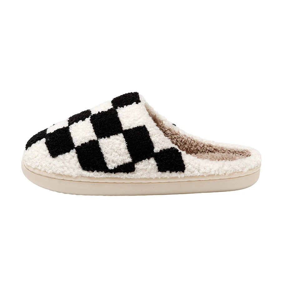 Unisex slippers warm material checkerboard pattern