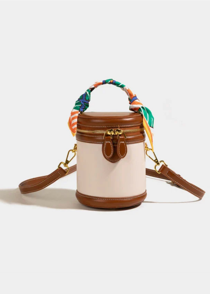 Bucket Bag Women Faux Leather – Cylinder Shape with Scarf Handle