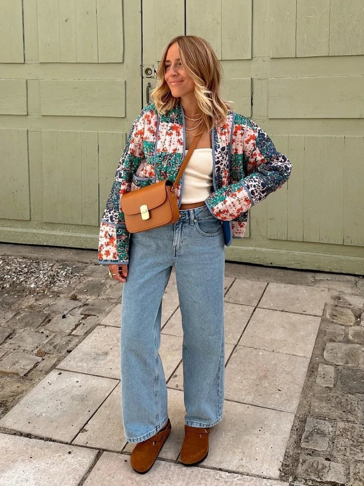 Veste réversible pour femme style patchwork avec légère doublure