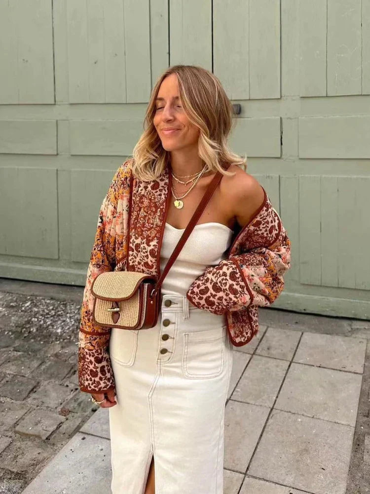 Veste réversible pour femme style patchwork avec légère doublure