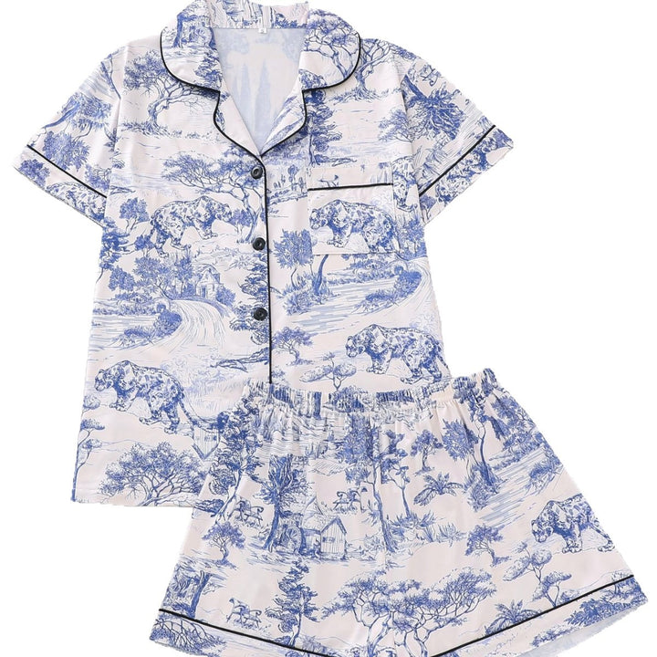 Women's shorts set with print and contrast trim – summer co-ord