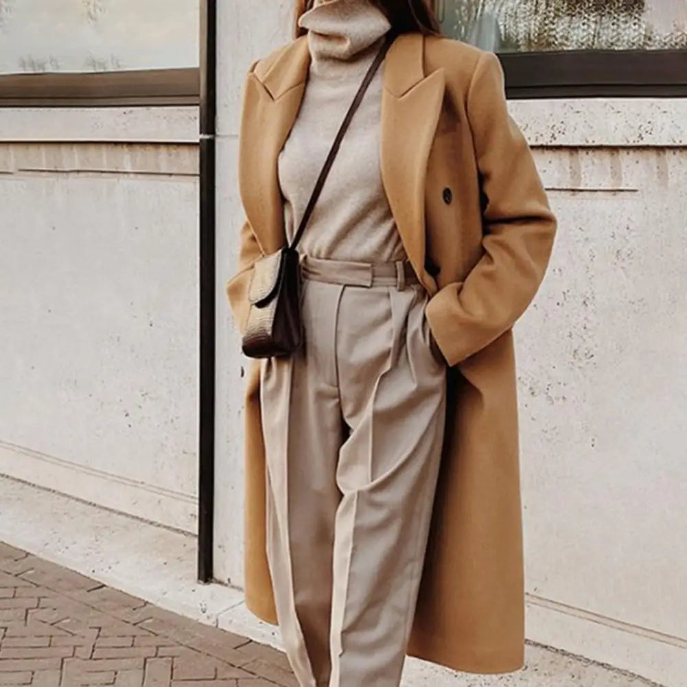 Elegant women's trench coat – double-breasted & lapel collar – autumn & winter