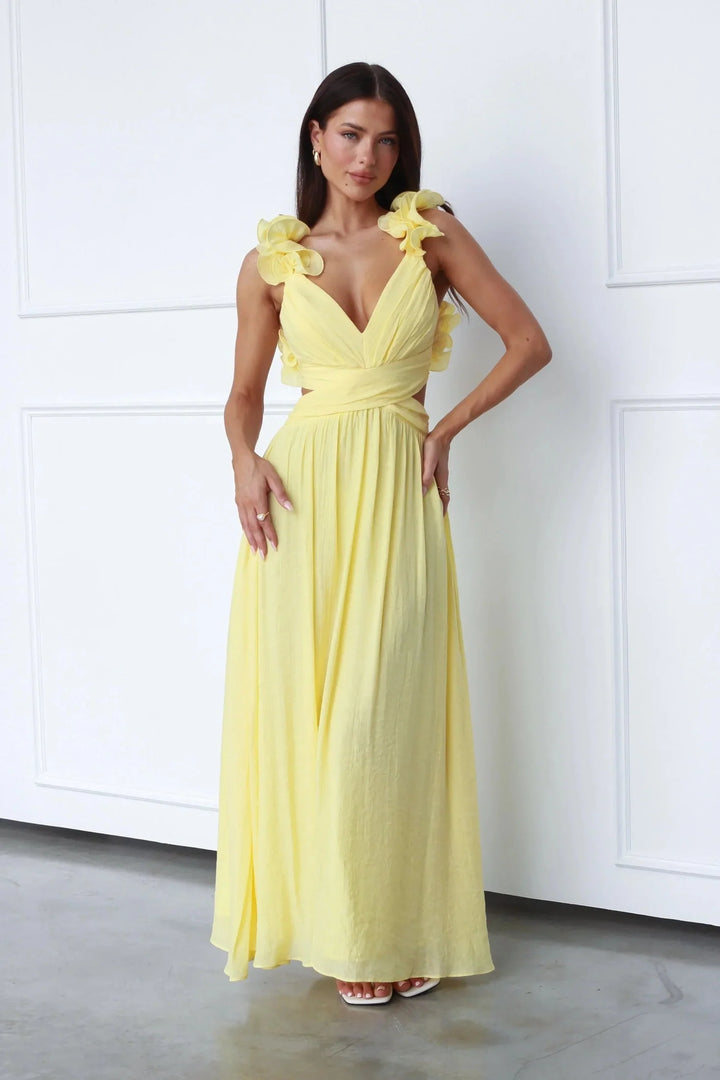 Elegant V-neck evening dress | Maxi dress long & figure-hugging