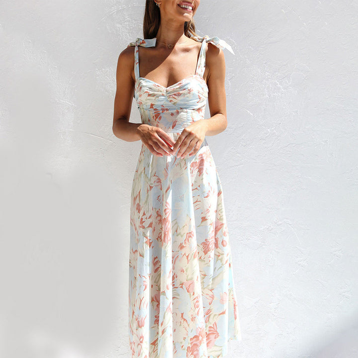 Floral summer midi dress – sleeveless, tie straps, lightweight material