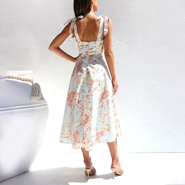 Floral summer midi dress – sleeveless, tie straps, lightweight material