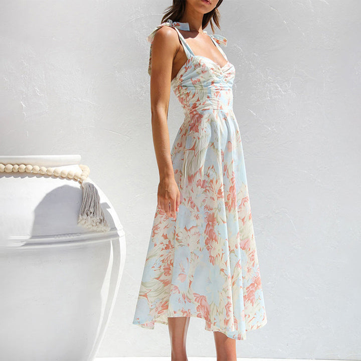 Floral summer midi dress – sleeveless, tie straps, lightweight material