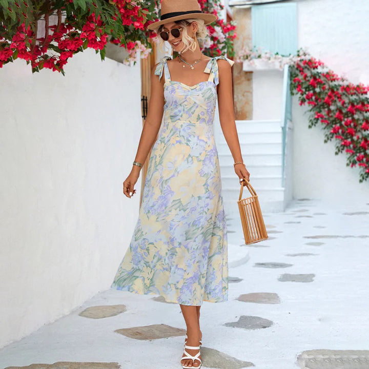 Floral summer midi dress – sleeveless, tie straps, lightweight material