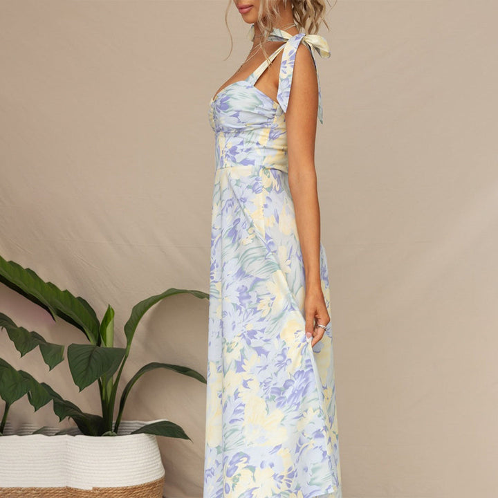 Floral summer midi dress – sleeveless, tie straps, lightweight material