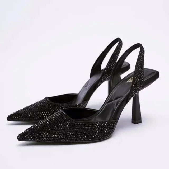 Elegant Black Glitter Slingback Pumps – Vegan Leather, Pointed