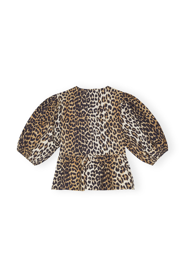 Women's blouse with puff sleeves – leopard print – V-neck – loose fit