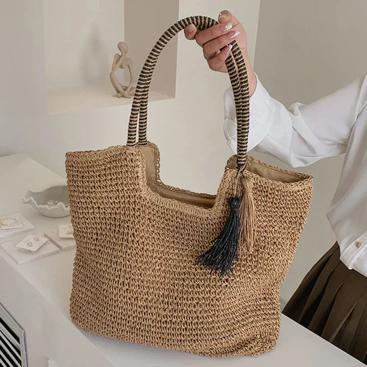 Sac de plage pour femmes en rotin – Style boho et spacieux pour l'été