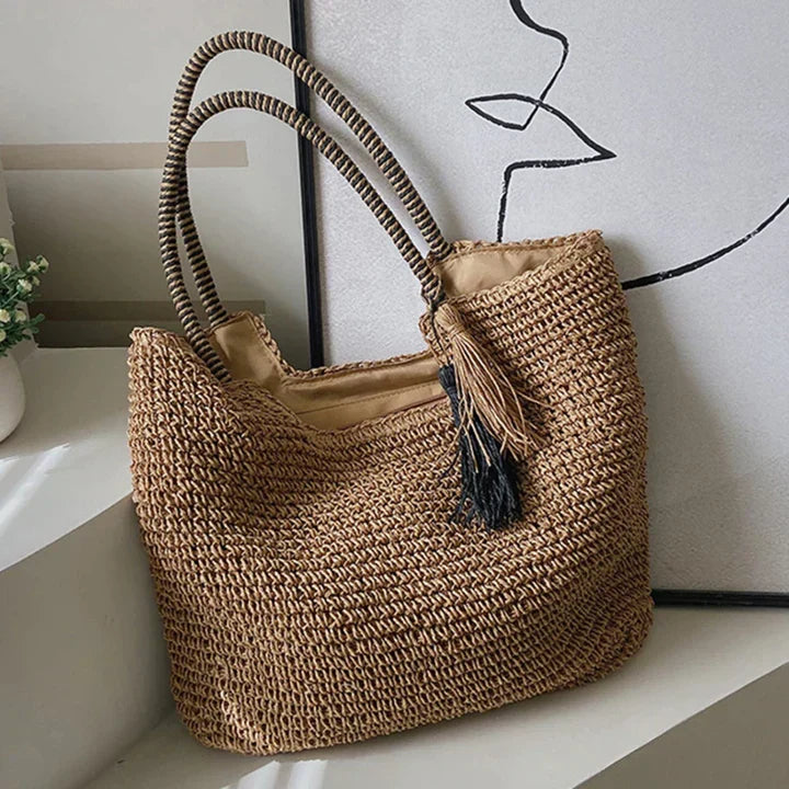 Sac de plage pour femmes en rotin – Style boho et spacieux pour l'été