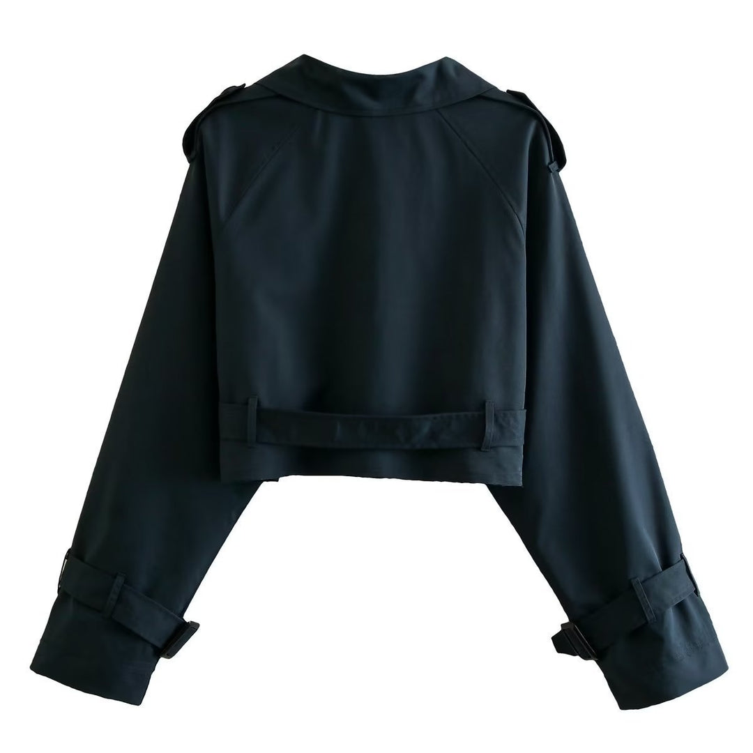 Short women's trench coat made of vegan leather