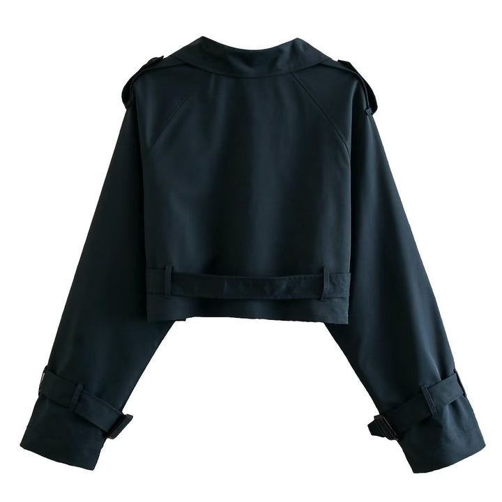 Short women's trench coat made of vegan leather